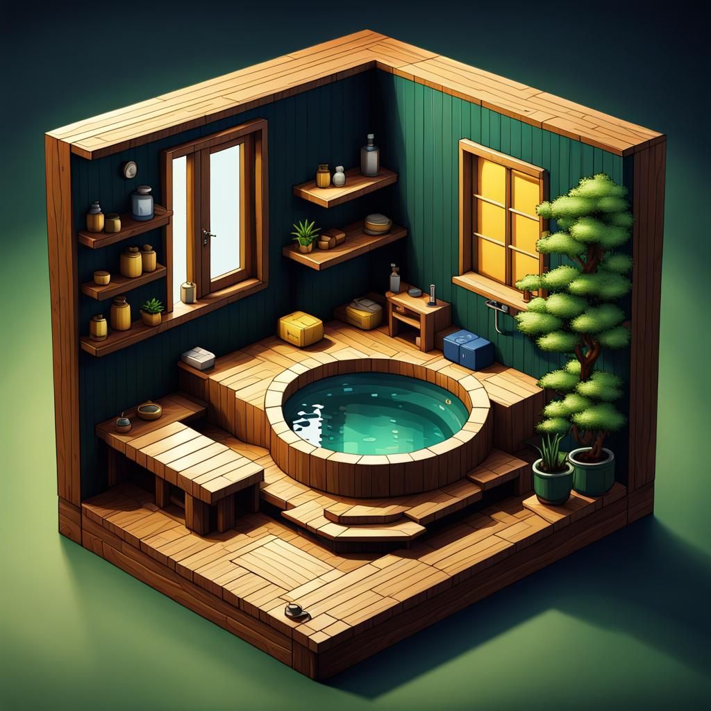 Luxurious Pixel Art Spa Retreat in Wooden Box