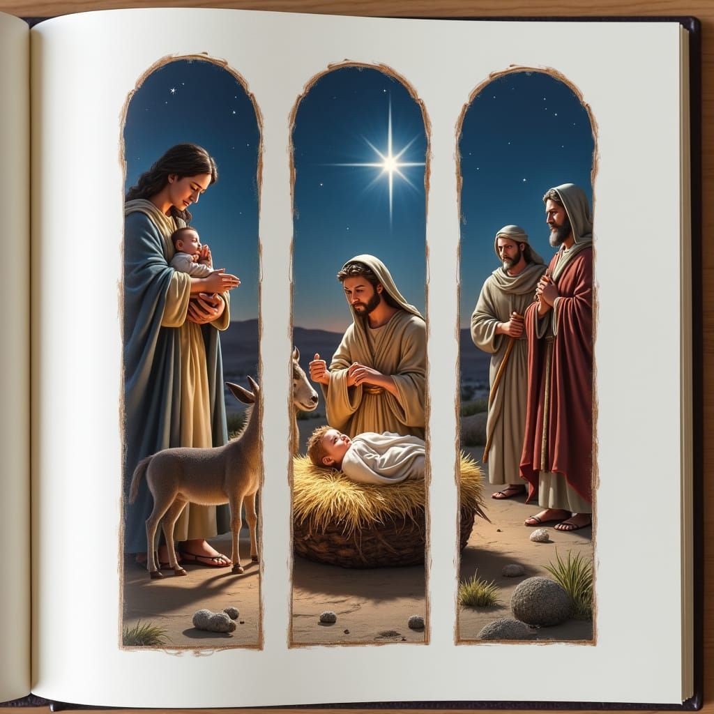 Elegant Nativity Bookmarks in Hyperrealist Style
