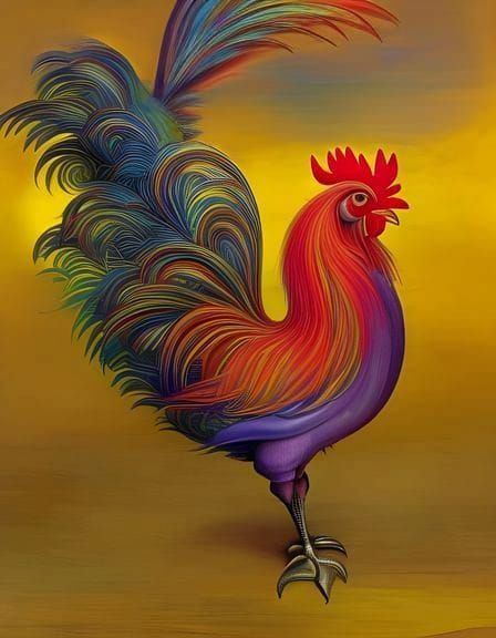 Fantastical Rooster with Swirling Feathers