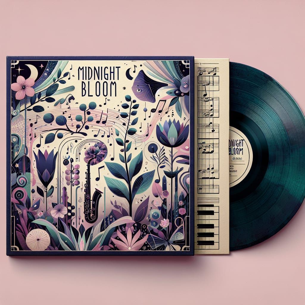 "Design an album cover for 'Midnight Bloom' by jazz saxophon...
