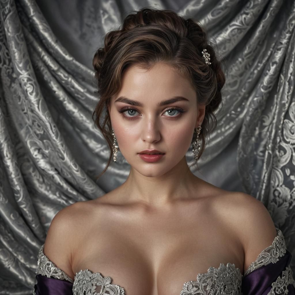 Sultry Curvy Femme Fatale in Royal Silver Silk