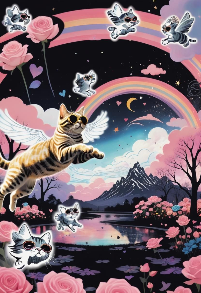 Tabby Cat in Sunglasses: Psychedelic Garden Art