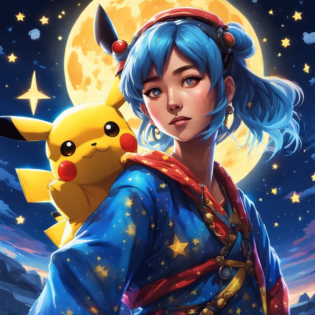 Anime Pikachu Girl Under the Stars