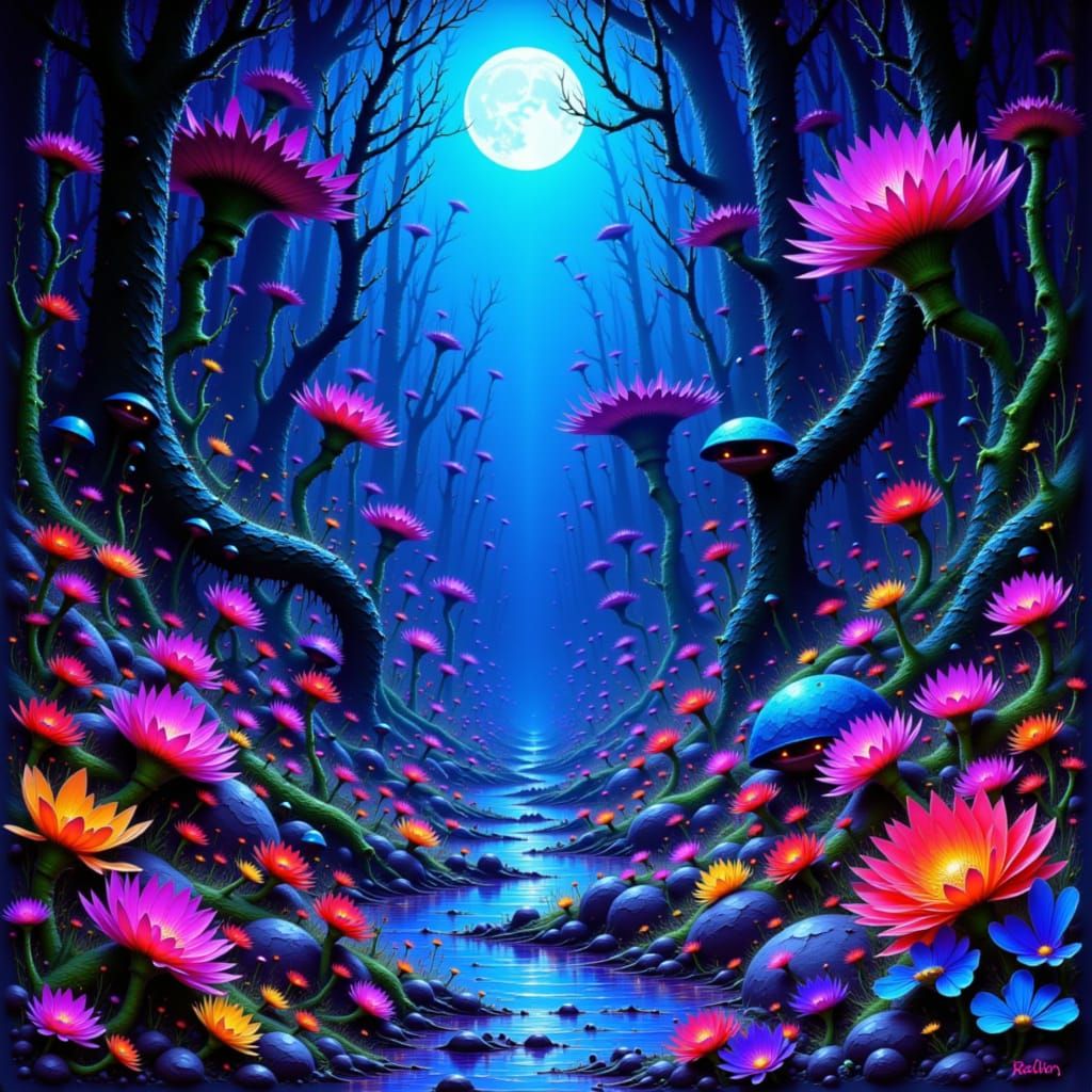 Bioluminescent Garden of Twisted Vines in Dark Fantasy Style