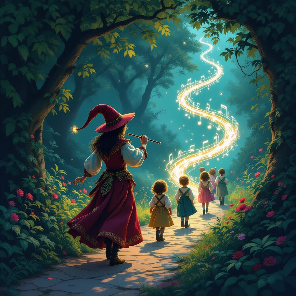 Pied Piper's Enchanting Melody in Matte Painting Style