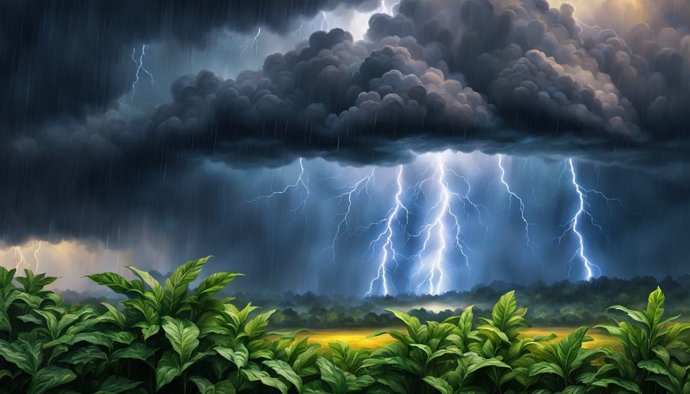 Dramatic Rainstorm Landscape in Hyperrealistic Oil Painting