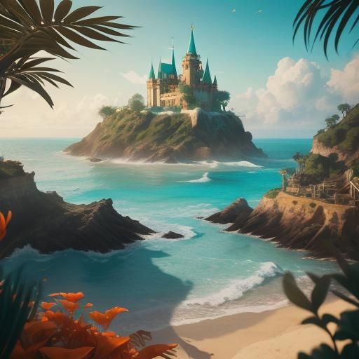 Family Fun on Sun-Kissed Beach with Sandcastle