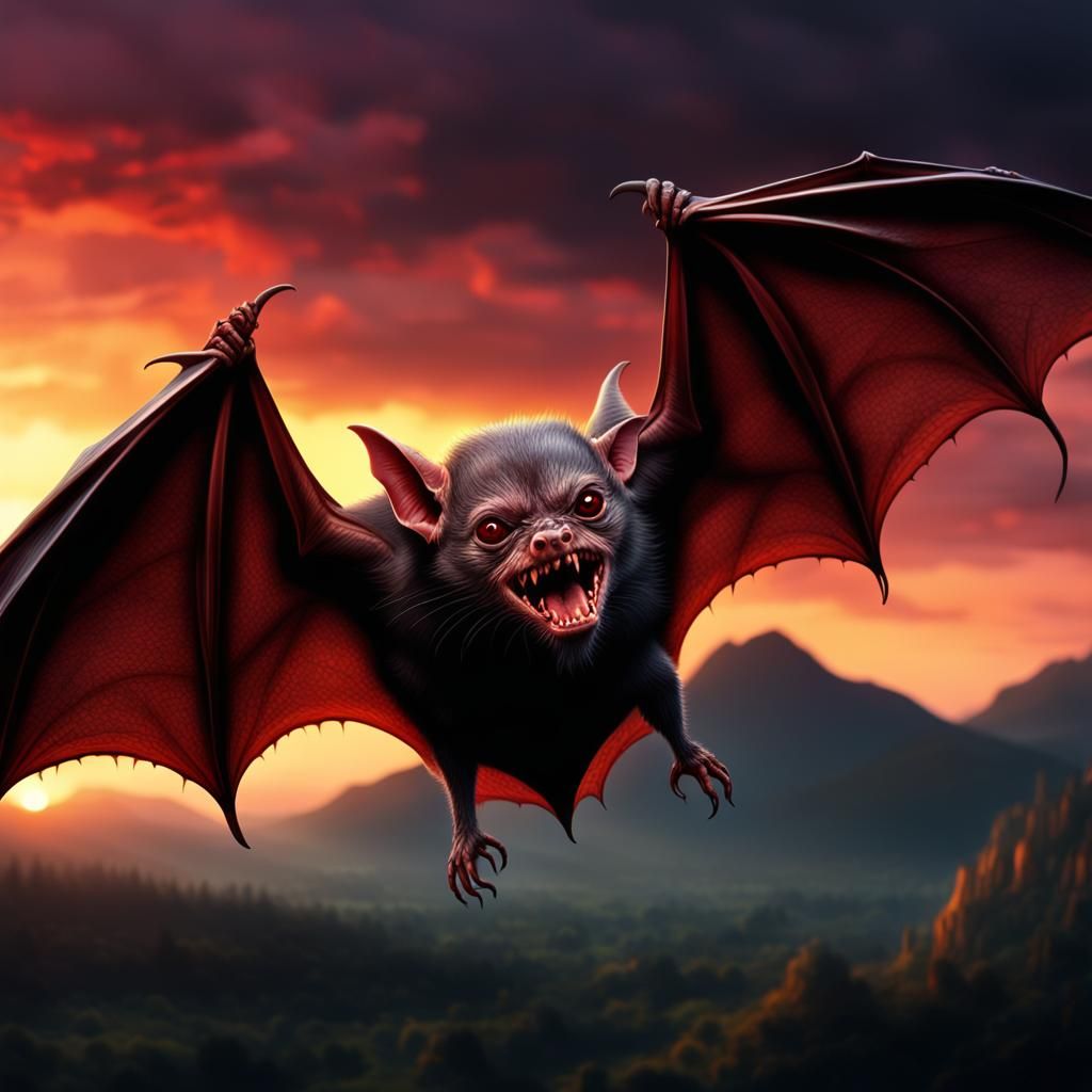 Vampire Bat at Sunset: Digital Matte Painting