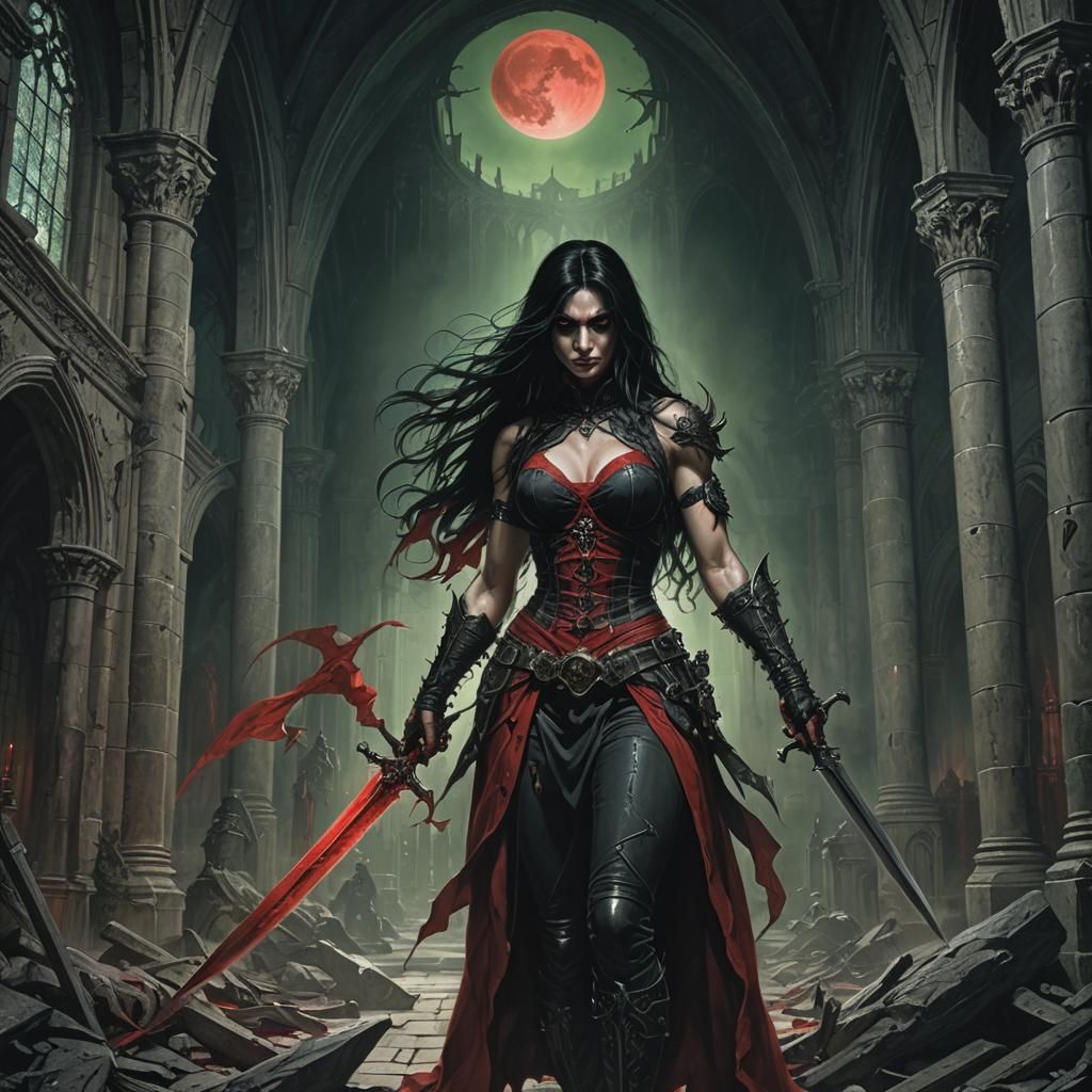 Heroic Fantasy Assassin in Cursed Church, Gustave Doré Style