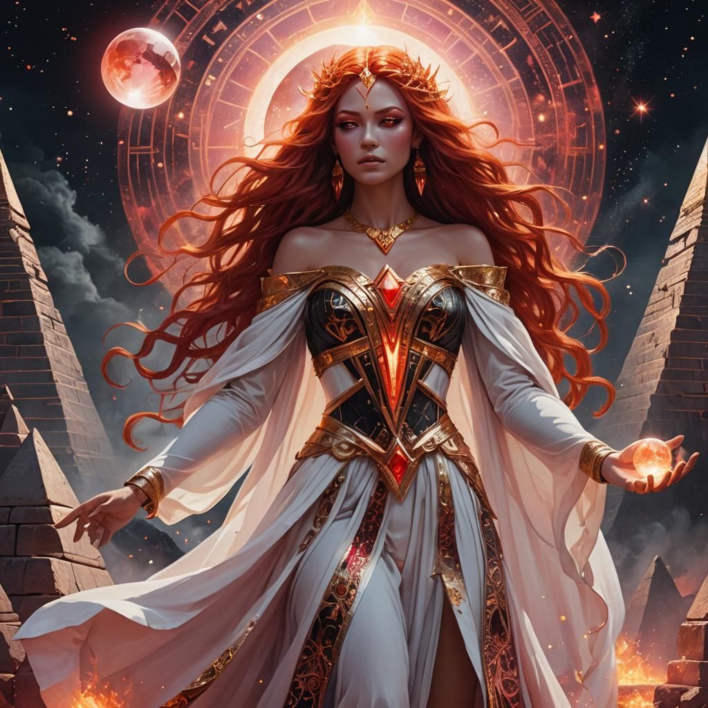 Flame Goddess with Crystal Pyramid in Digital Art