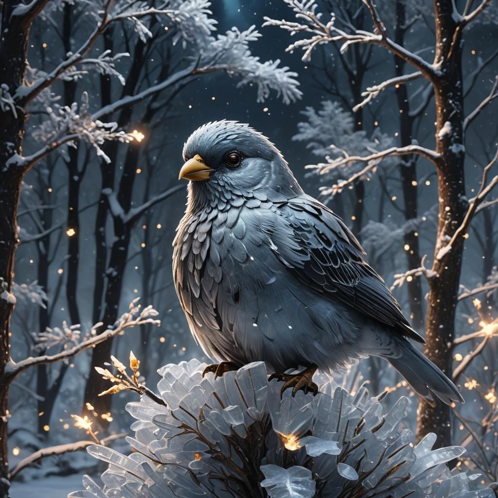Icy Bird in Sparkling Forest: Nebula Night