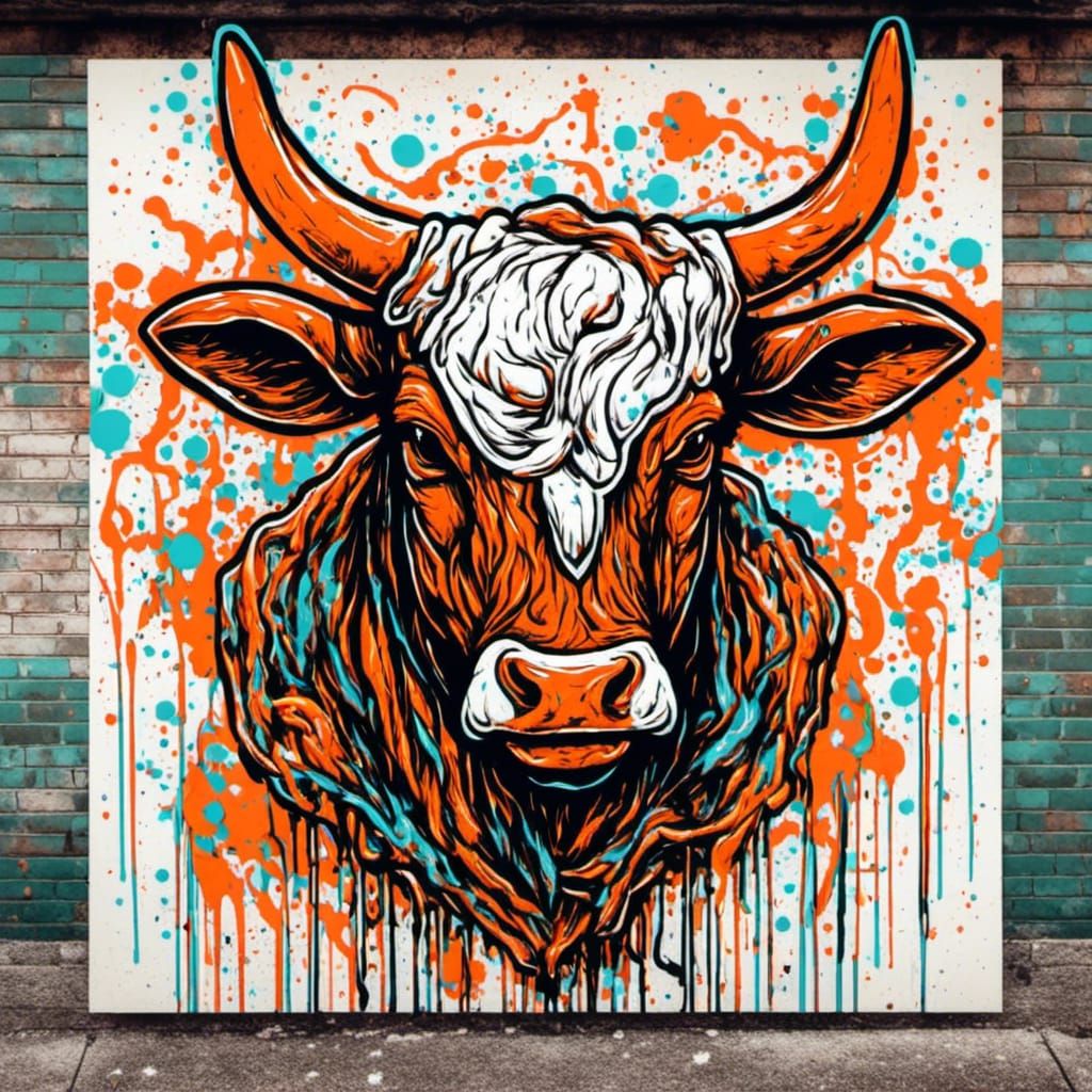 Longhorn Bull Graffiti Art in Street Style