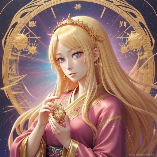 Anime Woman with Tarot Cards in Manga Style