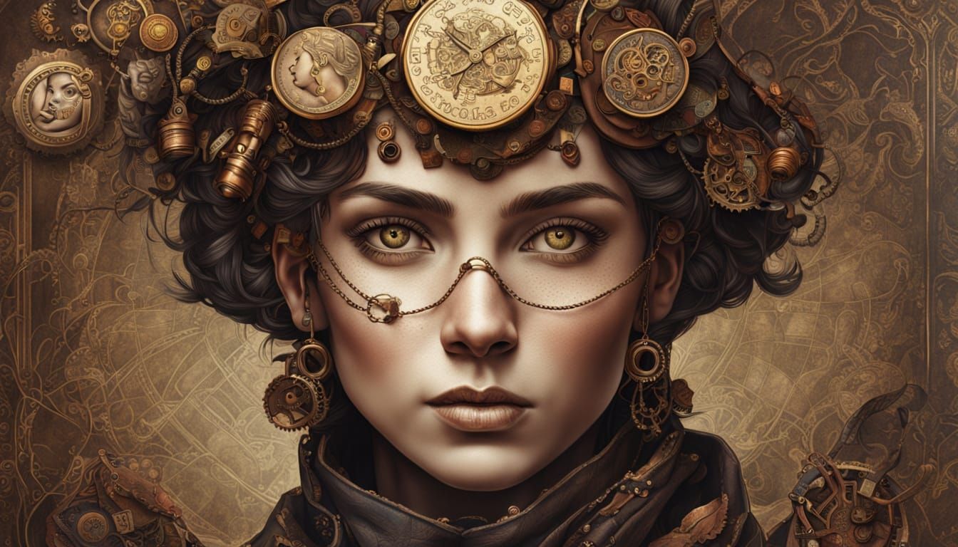 Steampunk Medieval Lady Portrait with Golden Lighting