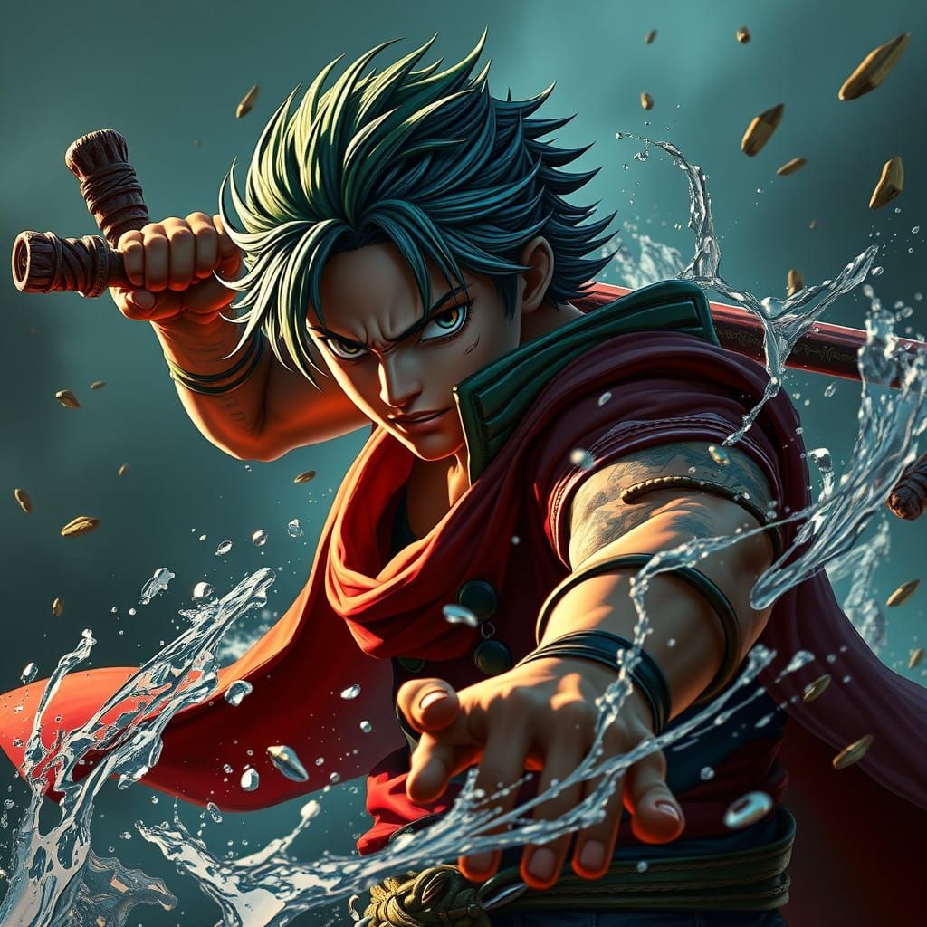 Epic Roronoa Zoro Fan Art in Vibrant, Detailed Fantasy