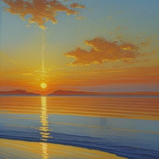 Impressionist Sunrise Over Water in Golden Light