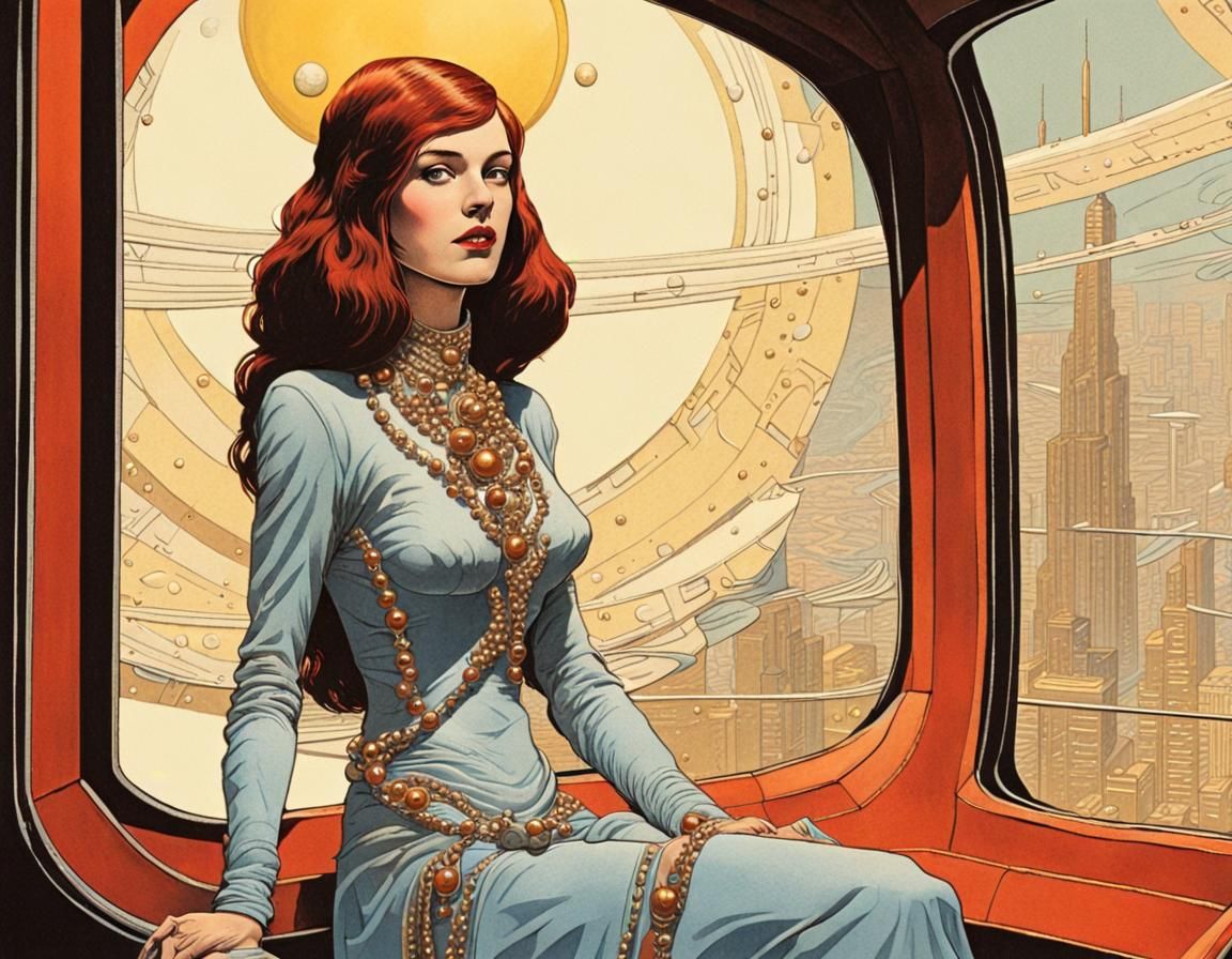 Retro Sci-Fi Queen in Spaceship with Dog