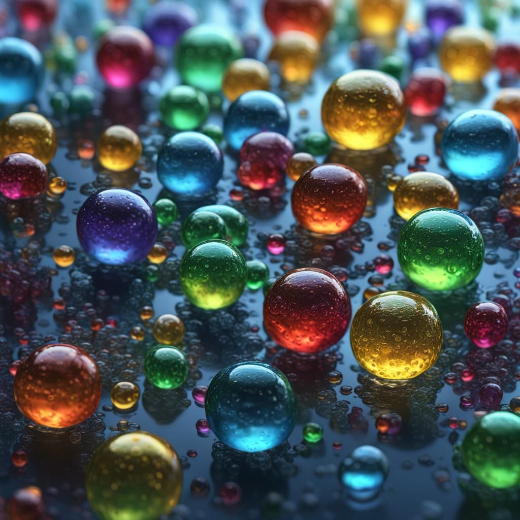 Colorful Water Beads on Glass in Detailed Matte Painting