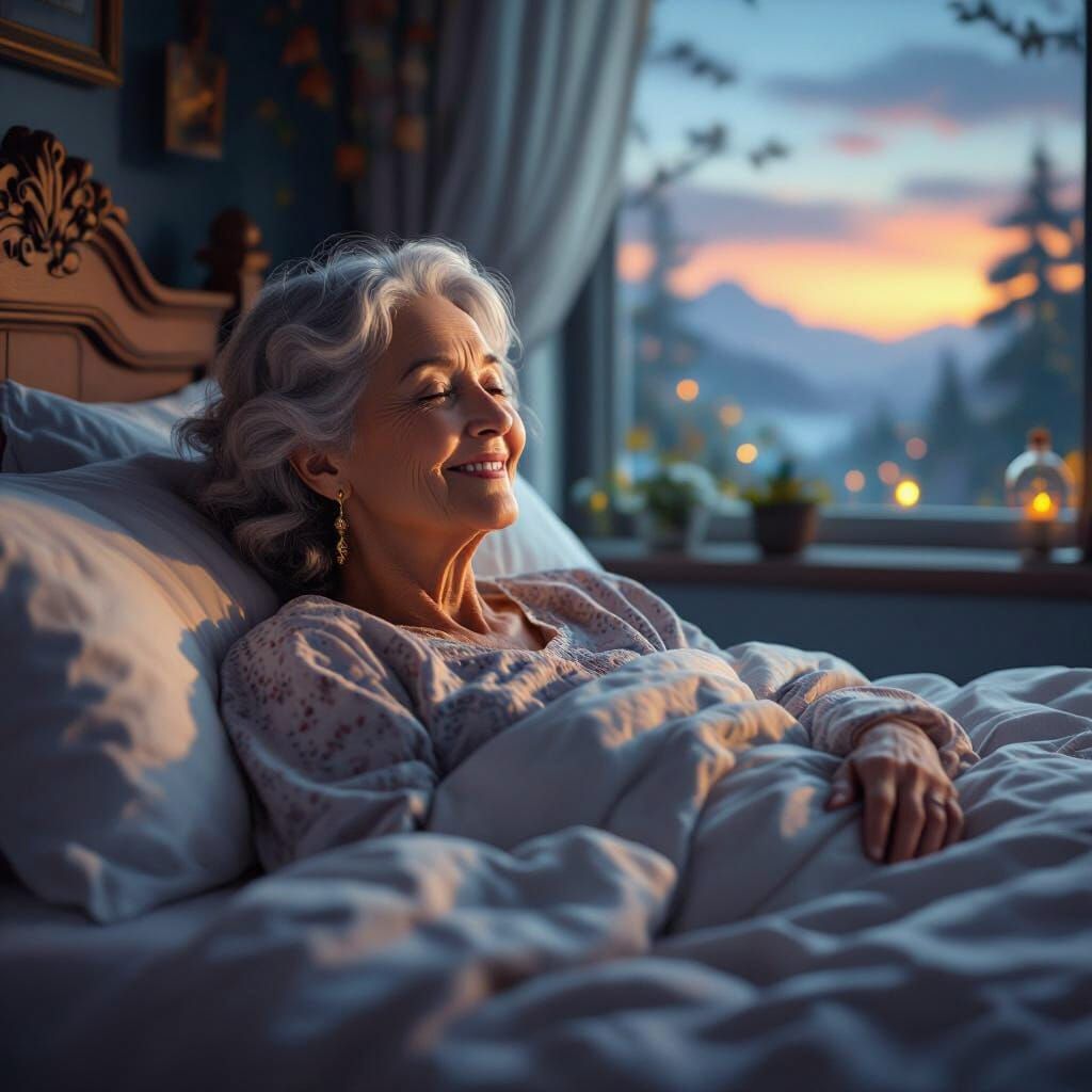 Elderly Woman's Blissful Morning Awakening in Harmony
