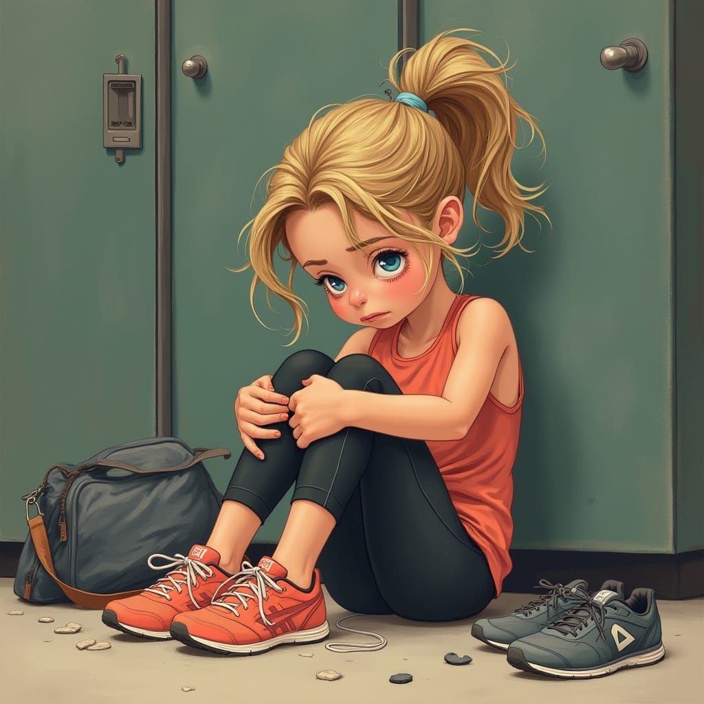 Girl with Sore Ankle in Changing Room