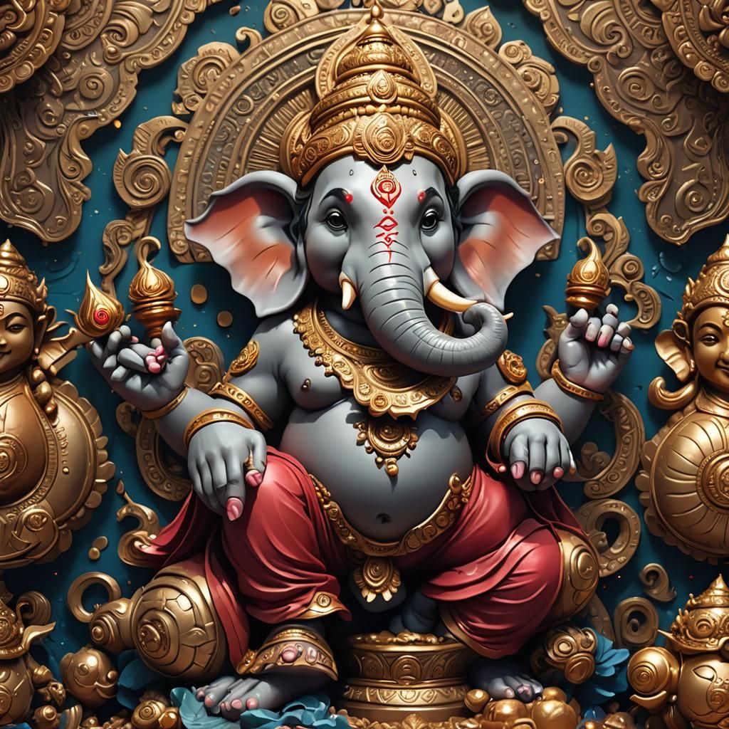Detailed 3D Cartoon of God Ganesh
