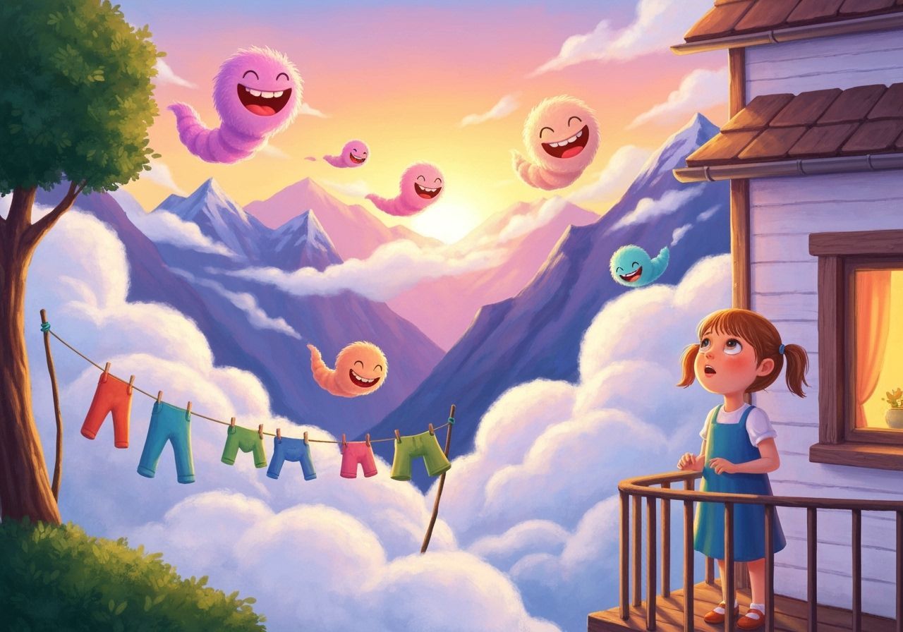 Grinning Cloud Worms Fly Past Mountain Home