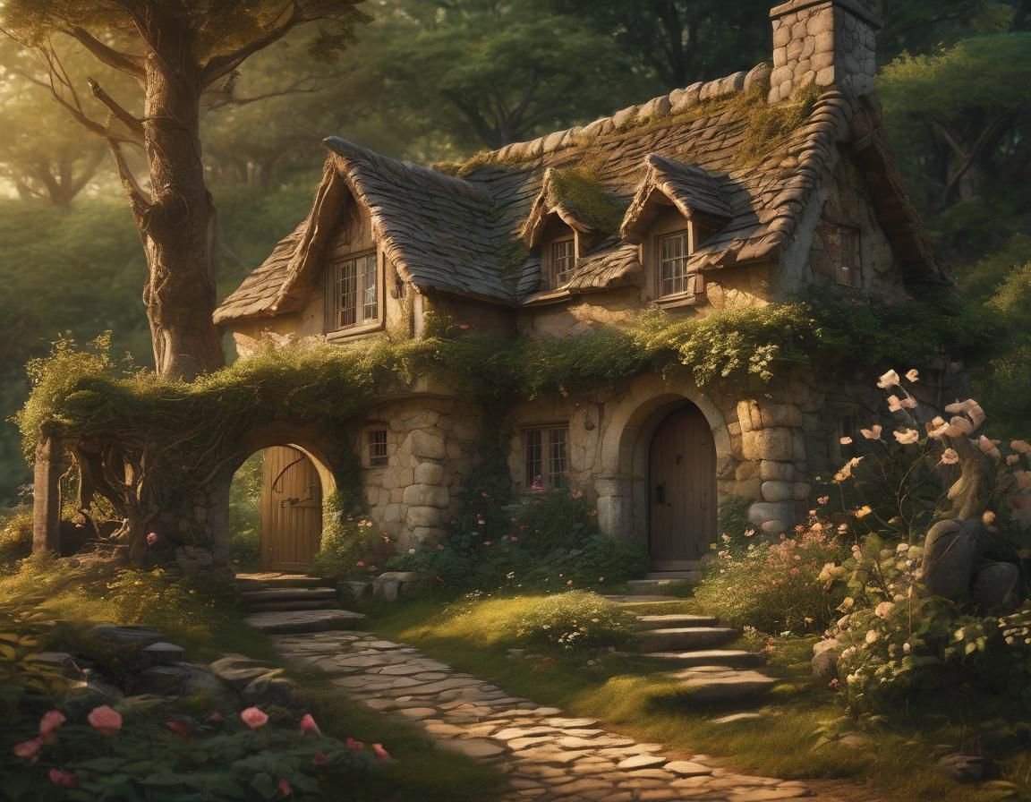 Whimsical Cottage Amidst an Ancient Forest Glade