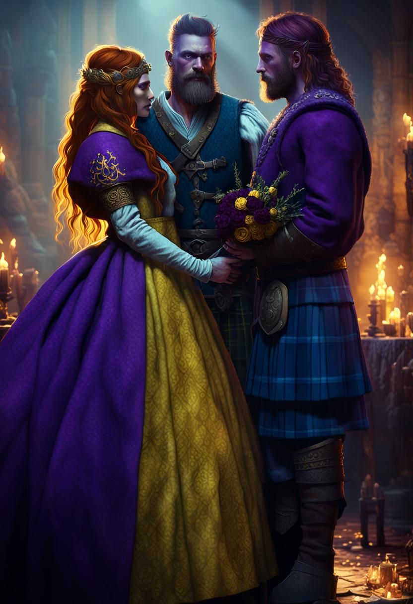 Hyperdetailed Viking Scottish Wedding in Dark Fantasy Style