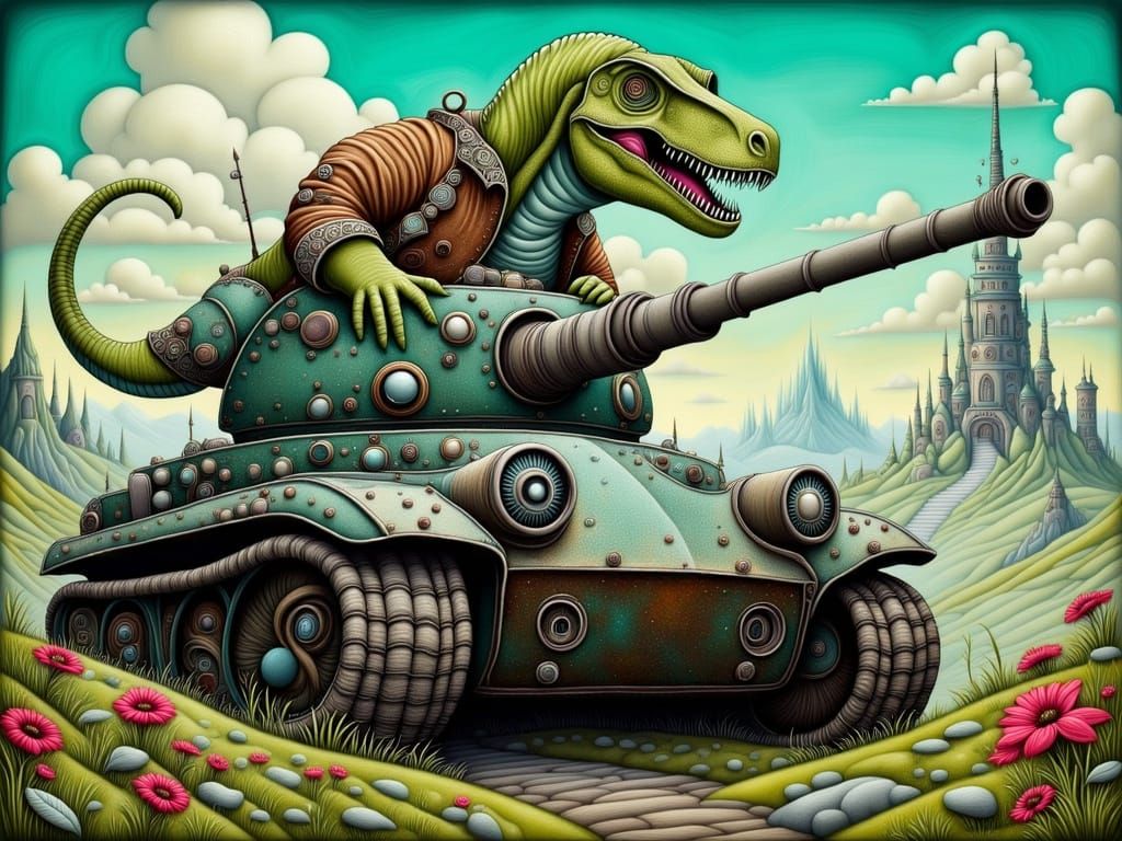 Tyrannosaurus Rex Tank Commander in Gritty Post-Apocalyptic ...