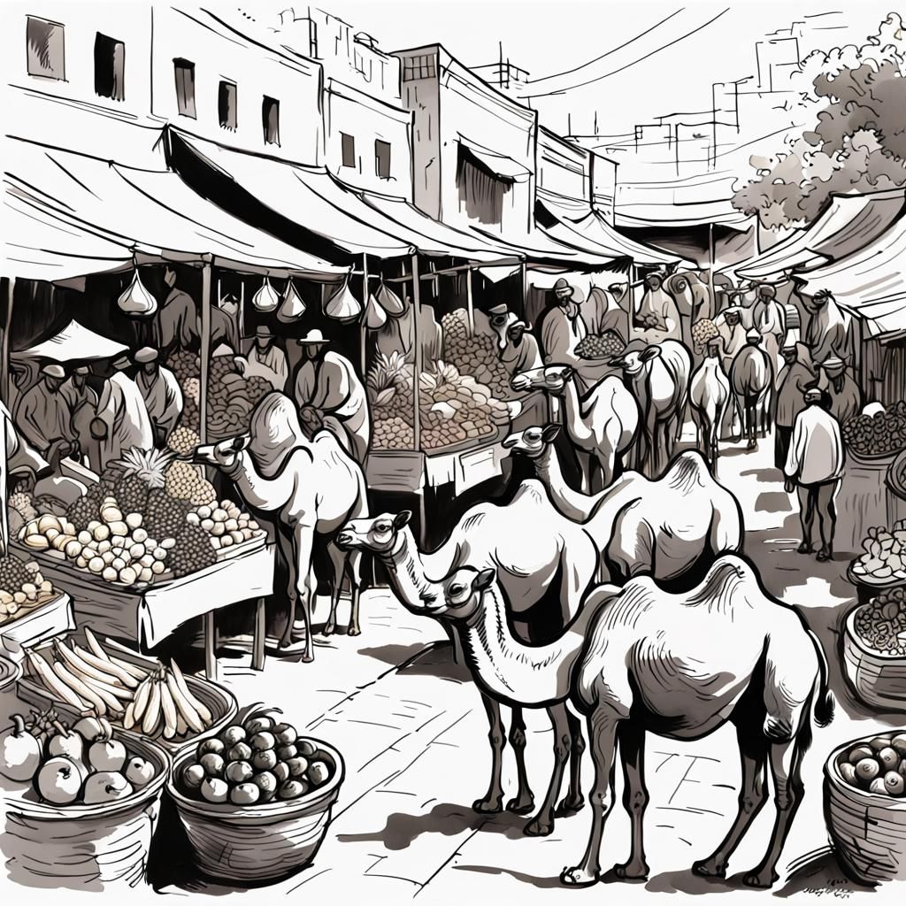 Vibrant Oriental Marketplace in Doodle Style