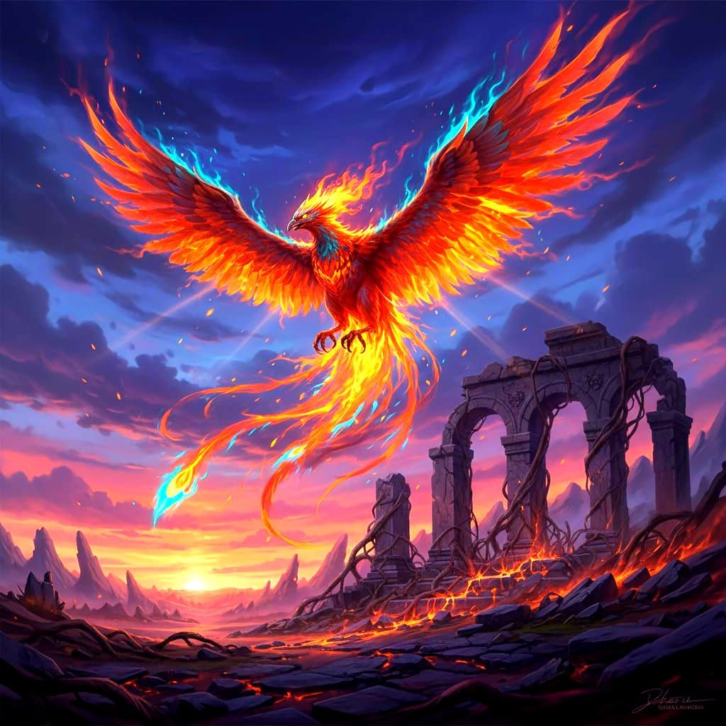 Mythical Phoenix Rises in Dynamic Concept Art