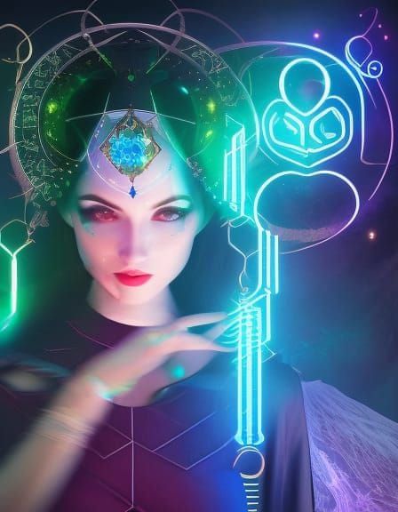 Aetherpunk Wizard Portrait with Holographic Runes