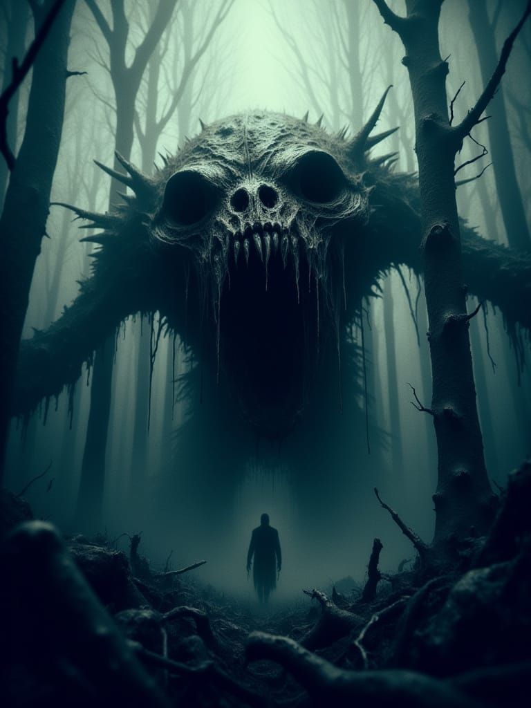 Gothic Surrealist Nightmare: Undead Creature in Forgotten Fo...