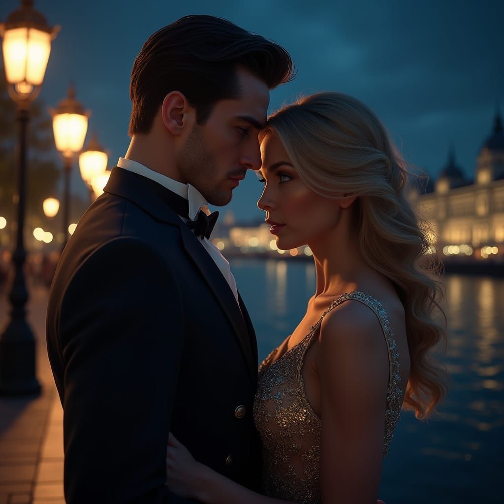 Dominant British Gentleman and Lady in Elegant Evening Setti...