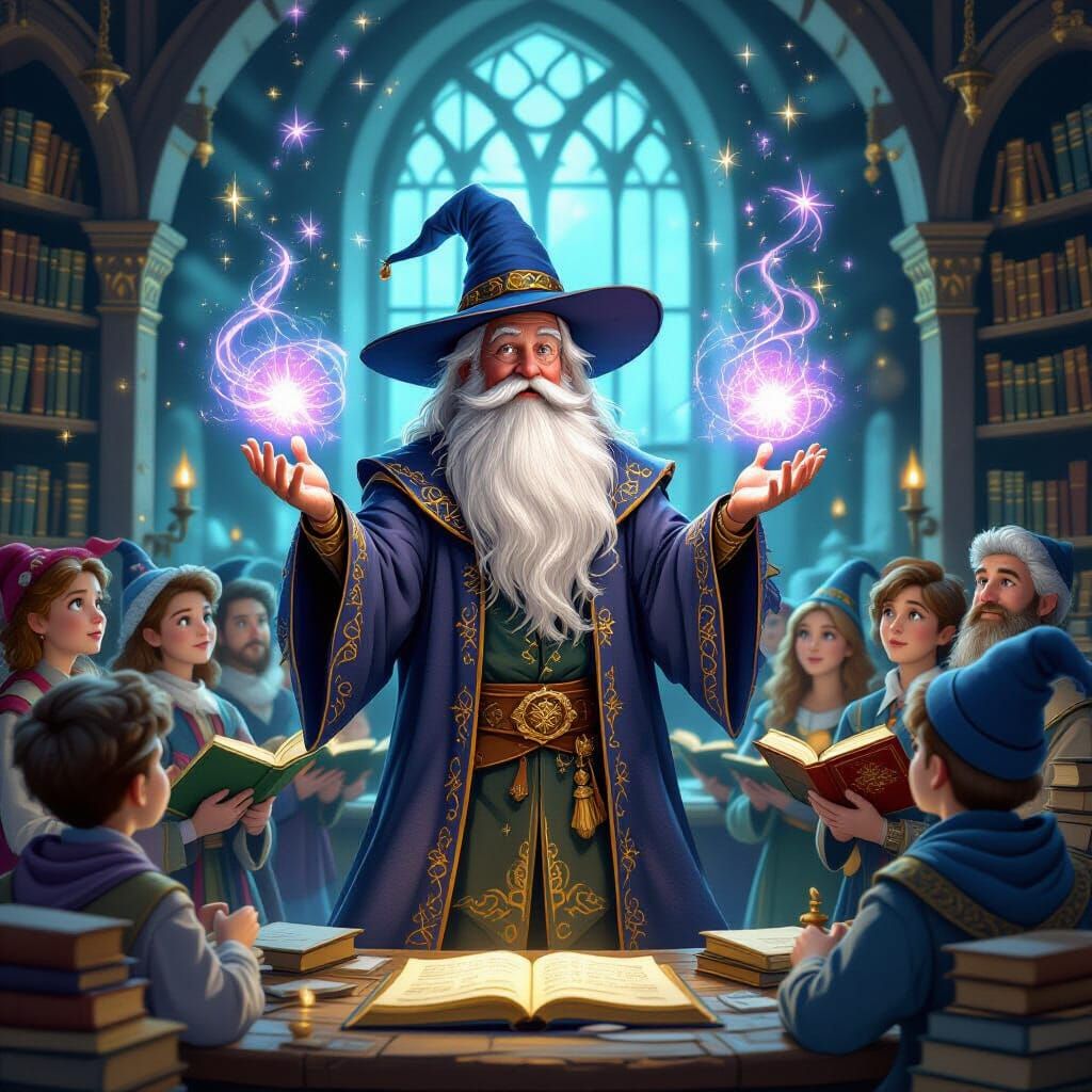 Wise Wizard Teaches Magic at Grand School