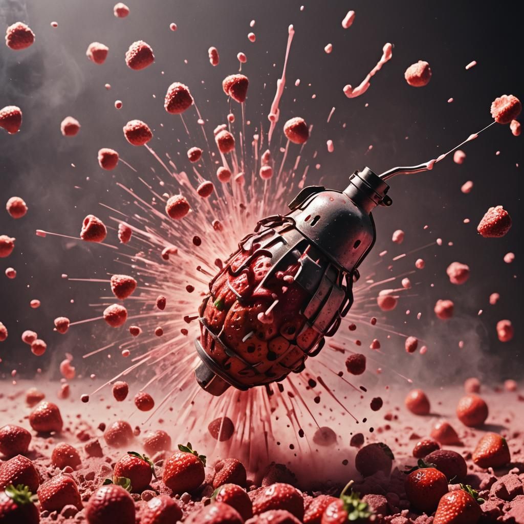 Strawberry Grenade Exploding: Cinematic Film Still