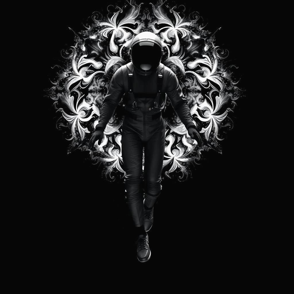 Surreal Zero-Gravity Figure in Abstract Rorschach Art