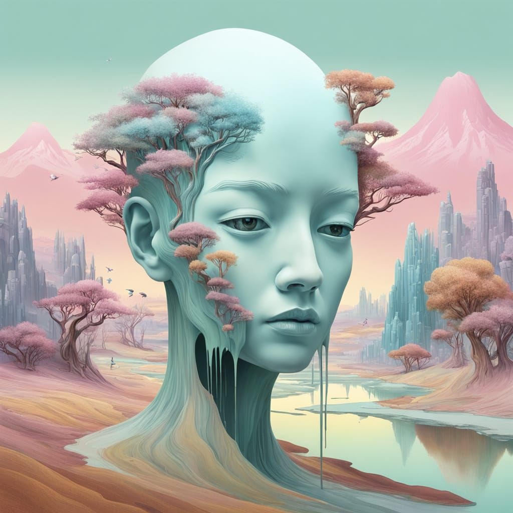 Surreal Pastel Landscape Melts into a Face