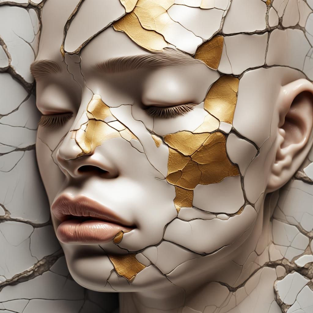 Cracked Porcelain Face: Hyper-Realistic Digital Art