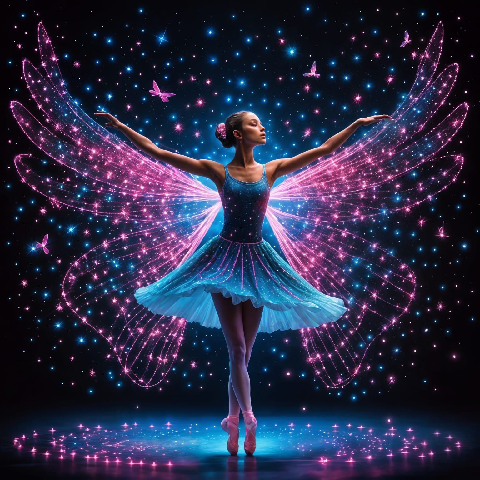 Neon Firefly Dancer in Starry Night