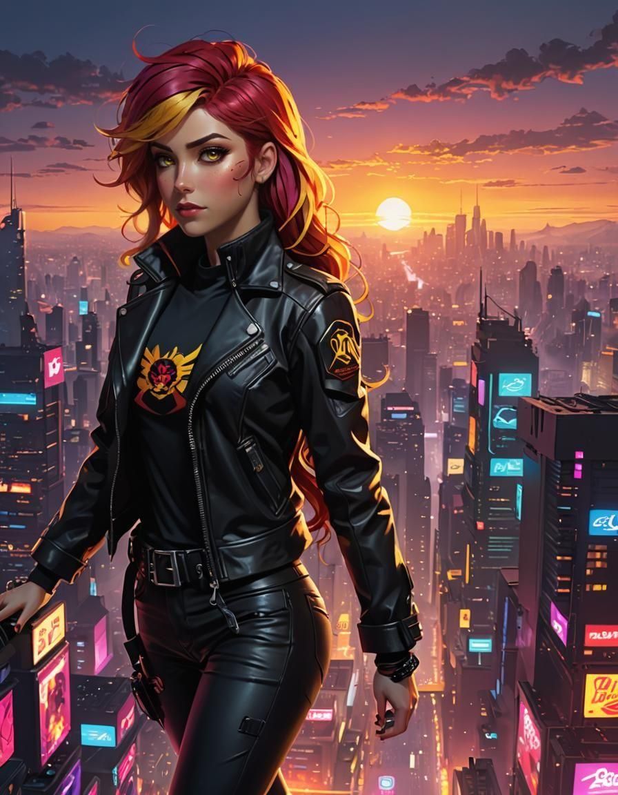 Sunset Shimmer in Cyberpunk Leather Jacket