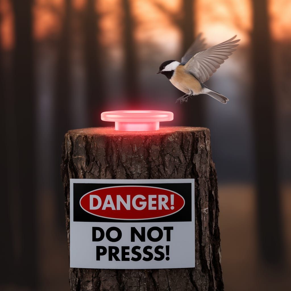 Chickadee Approaches a Glowing Red Button in a Haunting Suns...