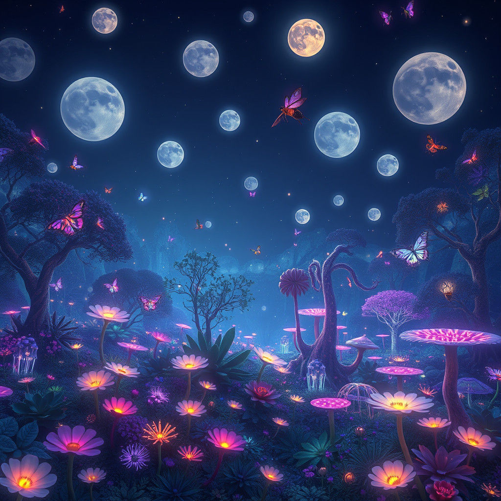 Alien Garden Under Many Moons, Matte Painting