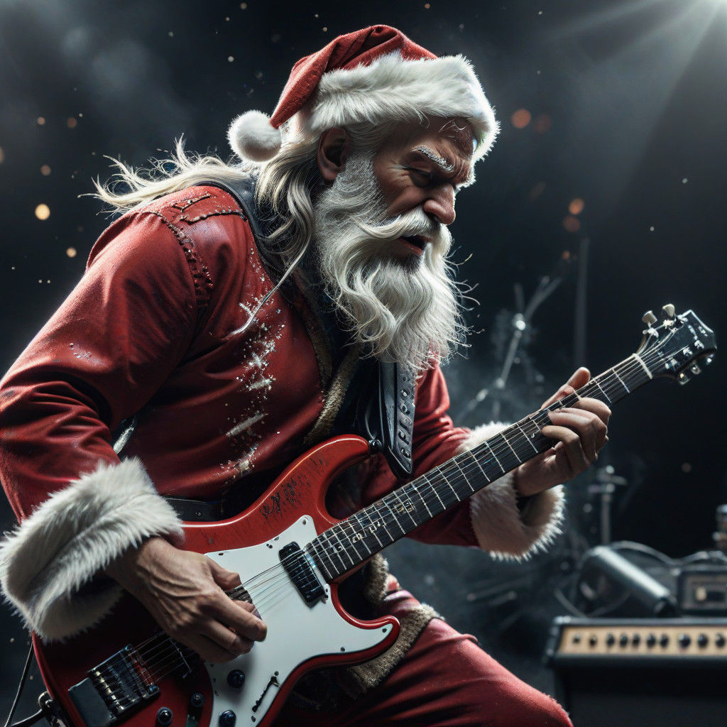 Heavy Metal Santa Claus Headbanging on Guitar