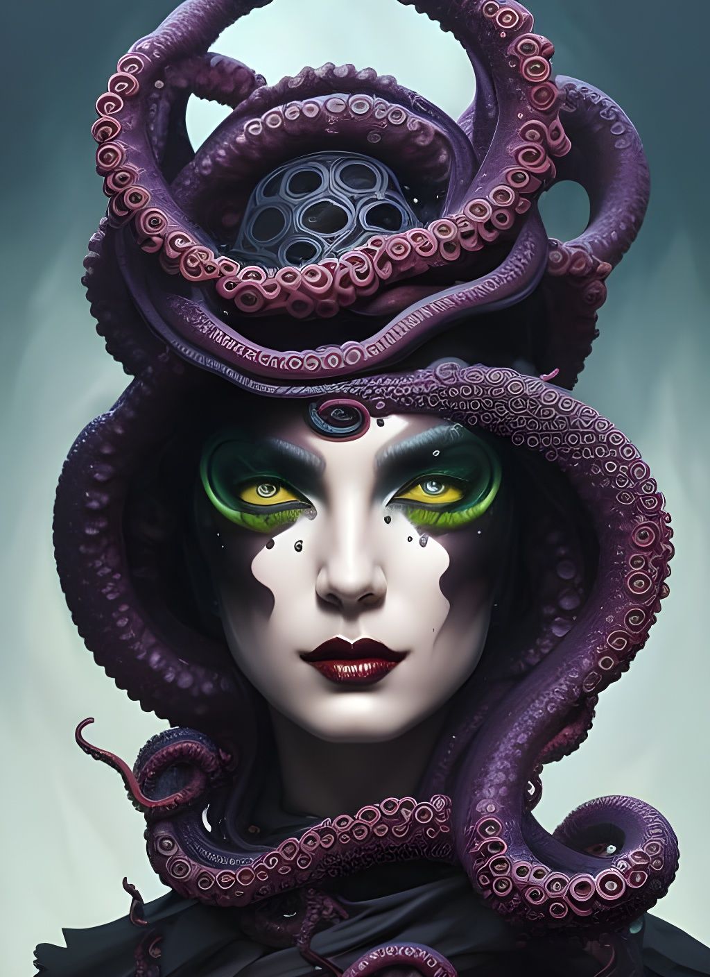 Lovecraftian Biohazard Woman Portrait in Polygon Style