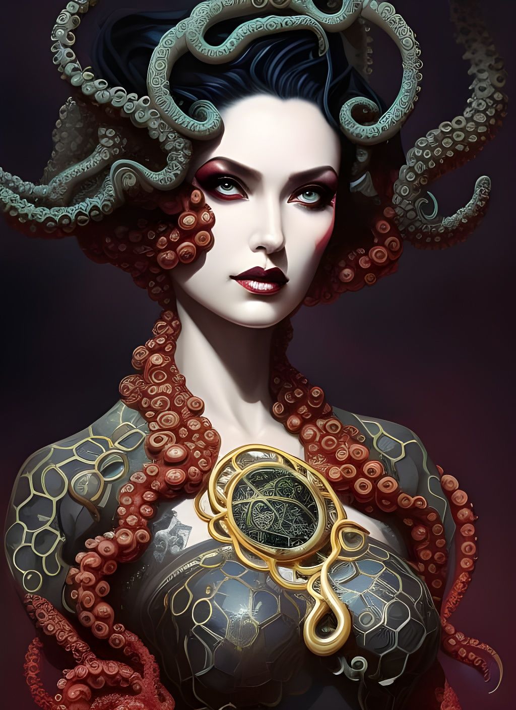 Lovecraftian Biohazard Woman Portrait in Polygon Art Style