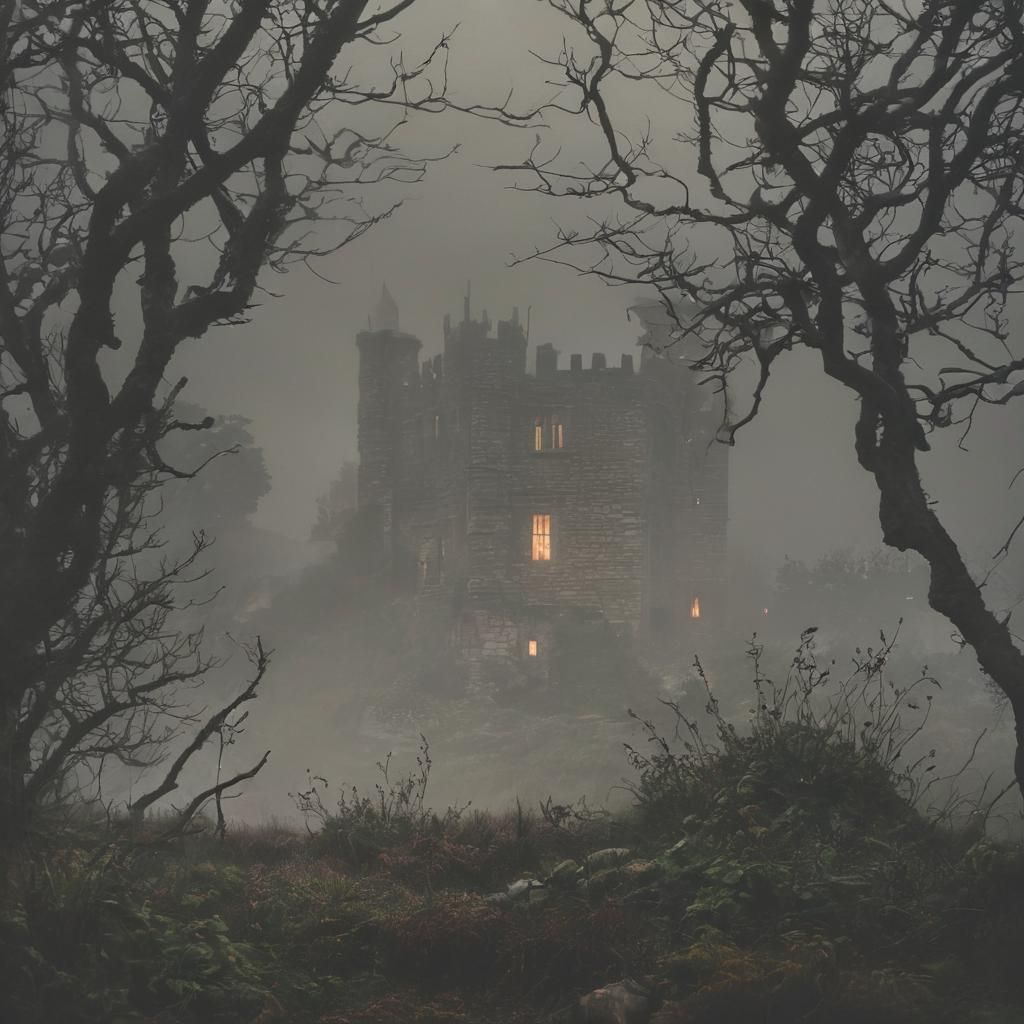 Misty English Castle on the Moor: Atmospheric Photography