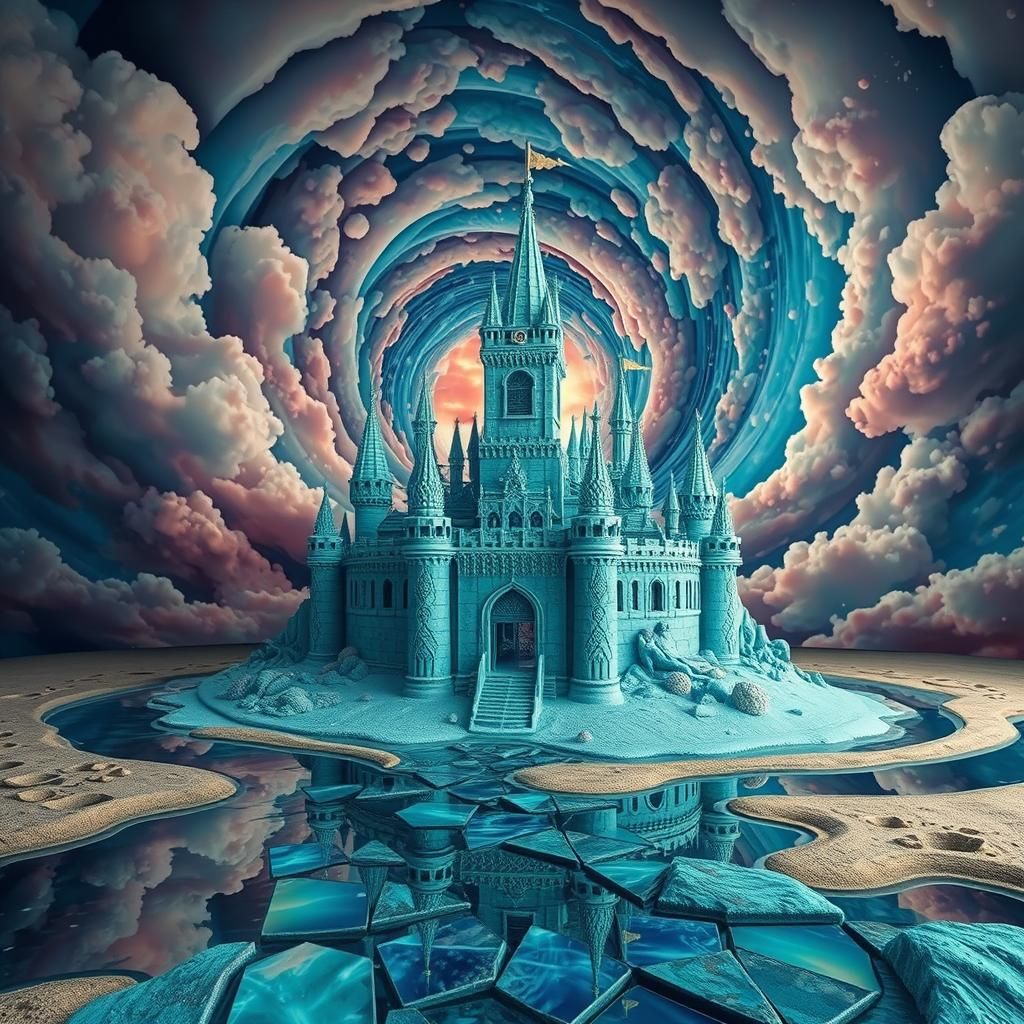 Surreal Sand Castle Dreamscape in Vibrant Colors