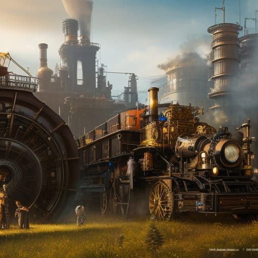 Steampunk Scientist Repairs Machine in Victorian Workshop