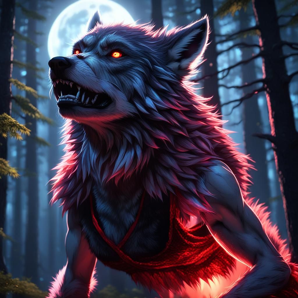 Teenage Werewolf Transformation in Moonlit Anime Style